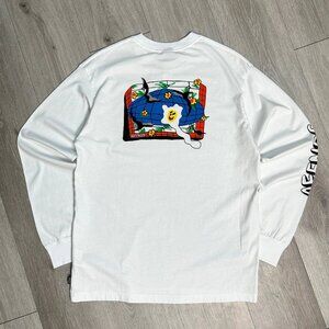 BNWT Afends - Globe - Recycled Men's White Long Sleeve T-Shirt - Size Medium